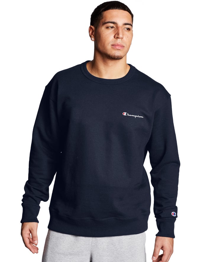 Champion Powerblend Fleece Crew Script Logo - Miesten Laivastonsininen Collegepaita - Suomi 0528349-